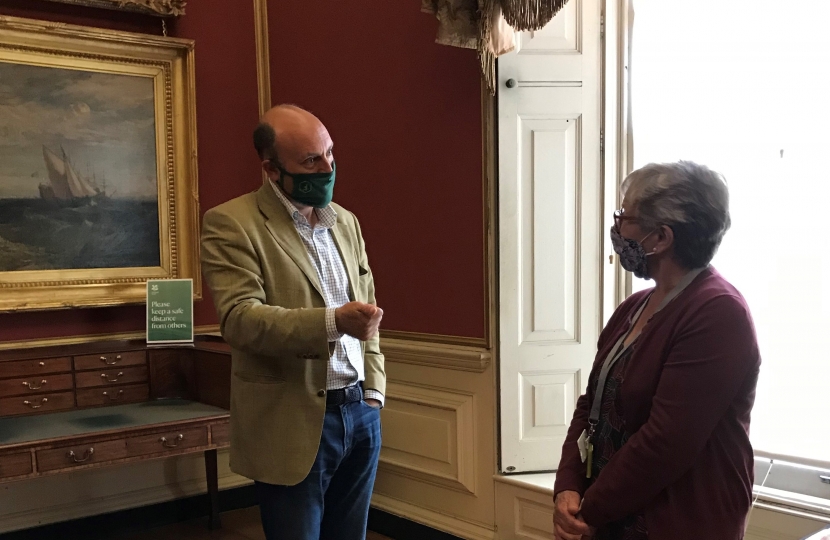 Andrew talking to a Petworth House volunteer Alison Miles.