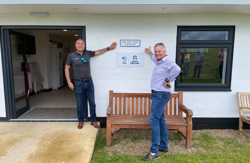 Andrew with Club Chairman Craig Lowrie outside the new classroom extension at Southdown Gliding Club.