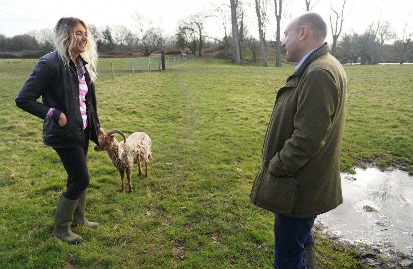 Andrew talking to 3farmer Amy Dallyn at House on the Brooks, Hardham