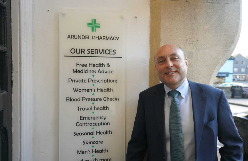 Andrew Griffith MP outside Arundel Pharmacy