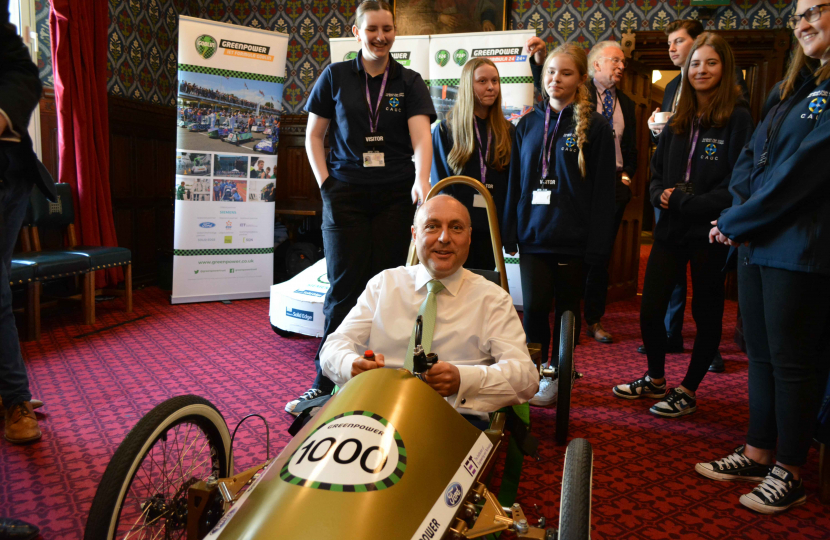 Andrew in a Greenpower racing car 