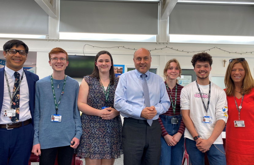 from left: Neil Nilsumran, Ethan Guppy, Kate Rowbotham,  Andrew Griffith MP, India Cleall, Oscar Johansen-Allison, Jules Hlynianski.