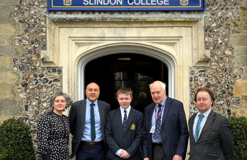 Andrew Griffith with Slindon College headteacher, Head Boy, Head of Governors and Head of Careeers