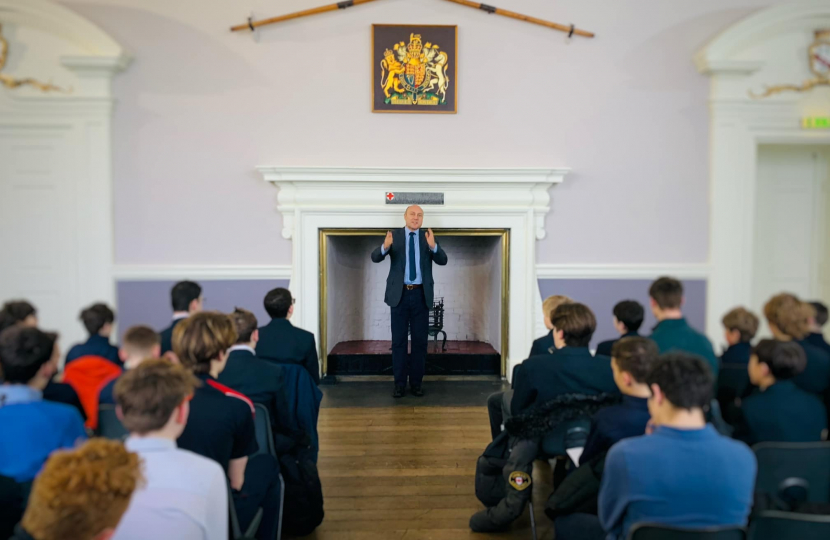 Andrew Griffith addressing students at Slindon College