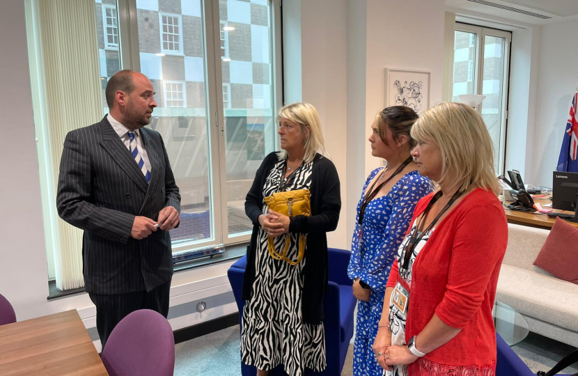 Anne and Lucy speaking to Transport Minister