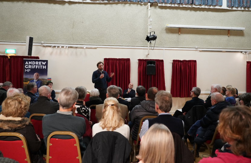 Andrew Griffith MP at Pulborough Village Hall hosting the Assisted Dying Consultation.