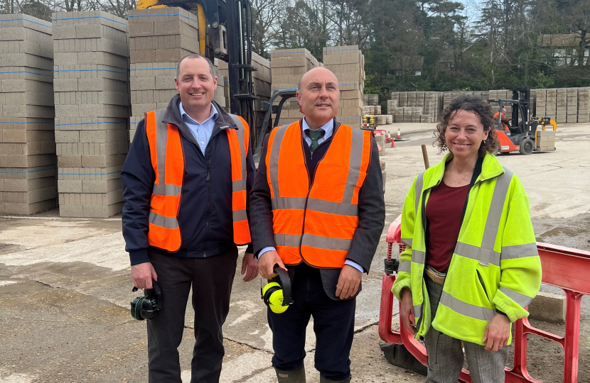 Richard Davidge, Andrew Griffith MP, and Liz Taylor at Thakeham Tiles in Storrington