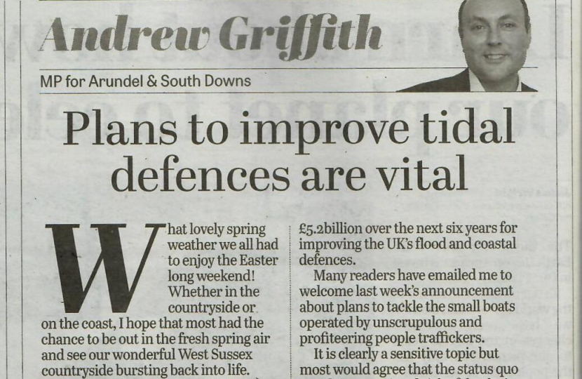 Andrew's column in West Sussex newspapers 21st April