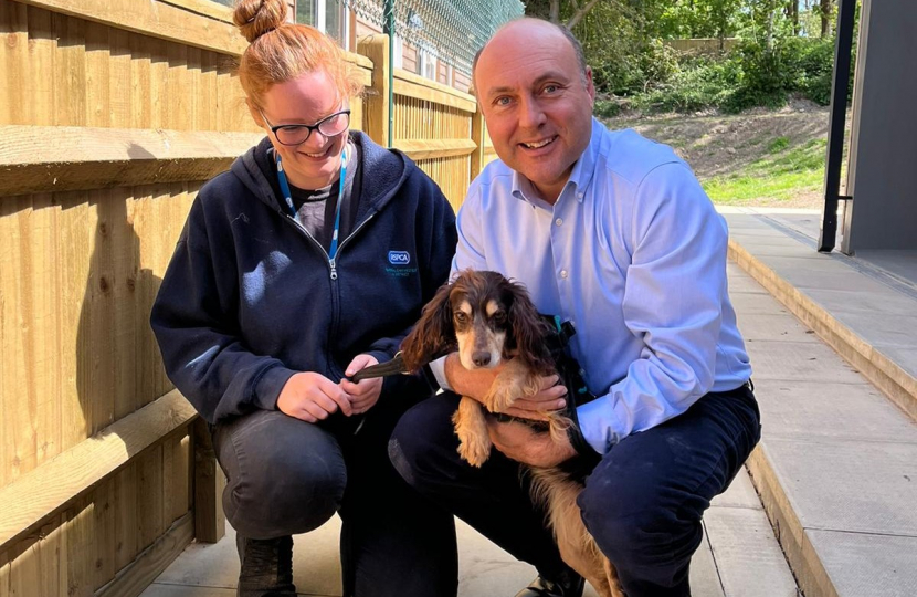 Andrew holding a puppy spaniel at the RSPCA