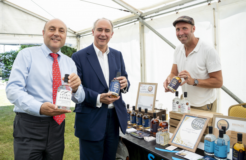 Andrew Griffith with Trade Minister Lord Johnson and Michael Yeoman, founder of Spirit of the Downs 