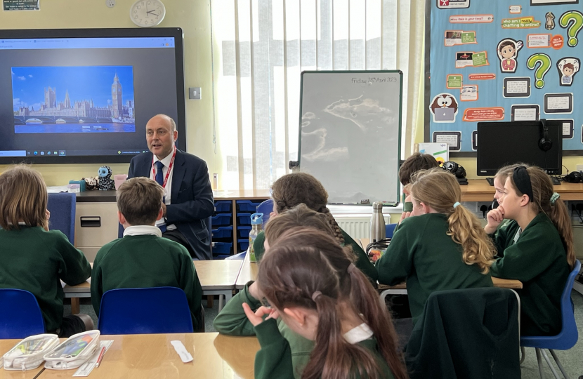 Andrew Griffith in a Q&A with children at Ashurst CofE Primary School