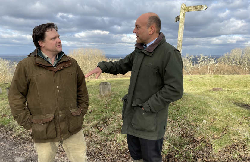 Cllr Josh Potts (Horsham District Council) with Andrew at Kithurst Hill 