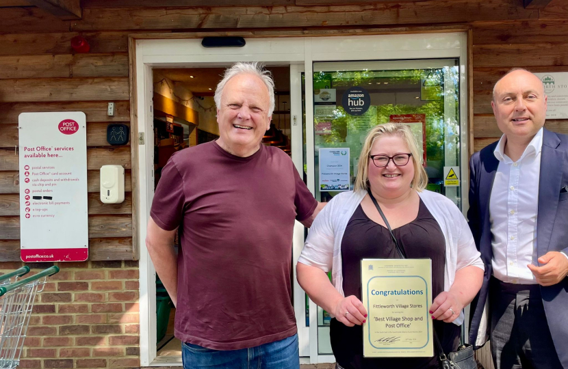 Andrew Griffith with Mick Foote and Toni Humphrey at Fittleworth Stores 