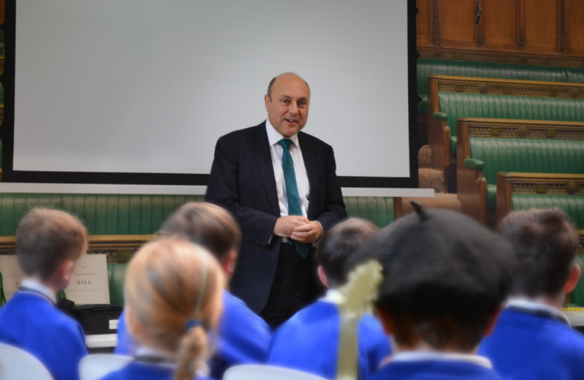 Andrew speaking to pupils on a Houses of Parliament tour