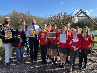 Andrew with Martin and Karen Alderton and some of the children from Arundel CE School