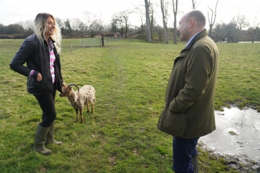 Amy Dallyn and Andrew at House on the Brooks, with a rare Soay sheep