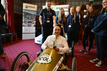 Andrew in a Greenpower racing car 