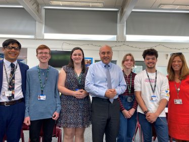 from left: Neil Nilsumran, Ethan Guppy, Kate Rowbotham,  Andrew Griffith MP, India Cleall, Oscar Johansen-Allison, Jules Hlynianski.