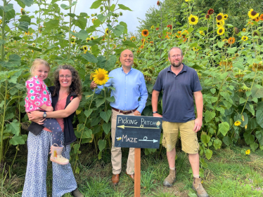 Andrew with Lisa, Maggie and Will Tupper at Bignor Sunflower Maze and picking patch