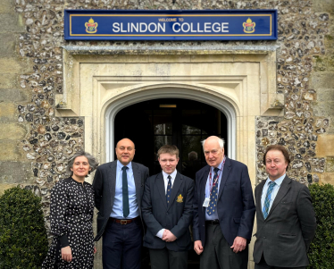 Andrew Griffith with Slindon College headteacher, Head Boy, Head of Governors and Head of Careeers