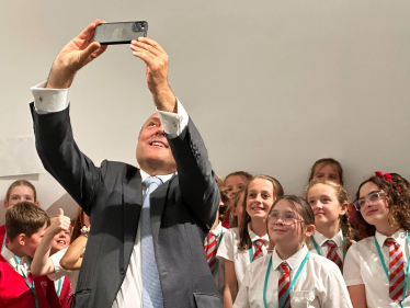 Andrew Griffith MP with pupils from Arundel C of E Primary School in the Education Centre at Houses of Parliament