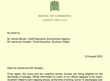 Letter to Southern Water and Environment Agency