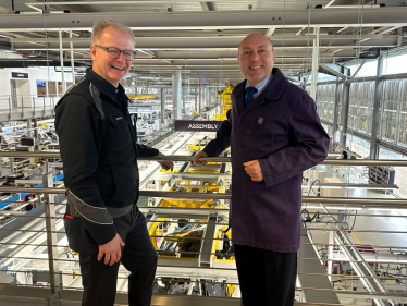 1.	Andrew Griffith MP with Gunther Boehner, Director of Manufacturing, on the bridge of Rolls Royce Motor’s assembly plant.