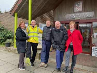 Tony Bishop in high-vis with wife Susan Bishop (left), Andrew Griffith MP, Andy  Manuel, and Angela Manuel. 